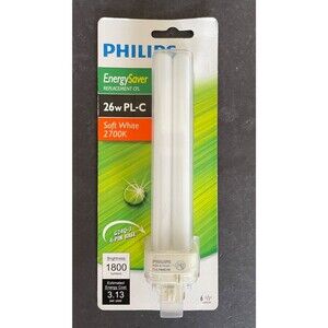 Philips Soft White Energy Saver Bulb 26w PL-C 6.5" Length G24Q-3  4-Pin Base New